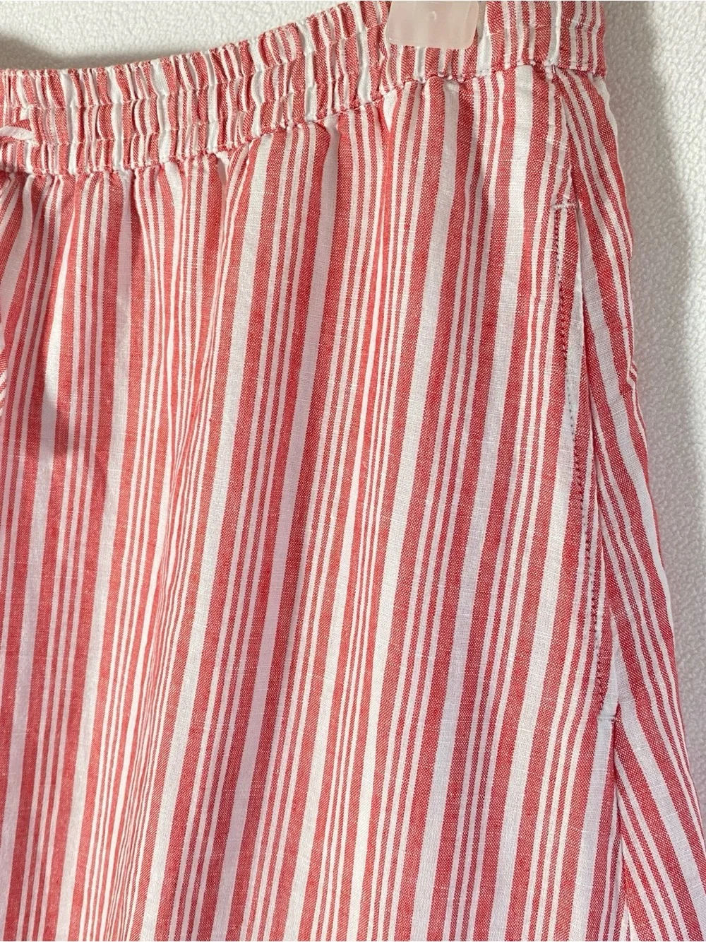 TALBOTS Linen/Cotton Blend Maxi Skirt Red/White Striped Elastic Waist Flare Sz L